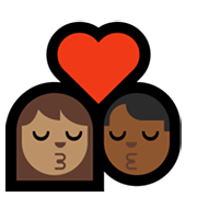 👩🏽‍❤️‍💋‍👨🏾 Emoji sich küssendes Paar - Frau: mittlere Hautfarbe, Mann: mitteldunkle Hautfarbe Microsoft Windows 11.