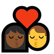 👩🏾‍❤️‍💋‍👨 Emoji sich küssendes Paar - Frau: mitteldunkle Hautfarbe, Hombre Microsoft Windows 11.