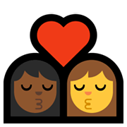 👩🏾‍❤️‍💋‍👩 Emoji Beijo - Mulher: Pele Morena Escura, Mulher na Microsoft Windows 11.