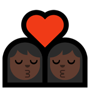👩🏿‍❤️‍💋‍👩🏿 Emoji sich küssendes Paar - Frau, Frau: dunkle Hautfarbe, dunkle Hautfarbe Microsoft Windows 11.