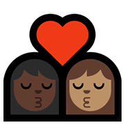 👩🏿‍❤️‍💋‍👩🏽 Emoji sich küssendes Paar - Frau: dunkle Hautfarbe, Frau: mittlere Hautfarbe Microsoft Windows 11.