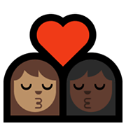 👩🏽‍❤️‍💋‍👩🏿 Emoji sich küssendes Paar - Frau: mittlere Hautfarbe, Frau: dunkle Hautfarbe Microsoft Windows 11.