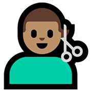 Émoji 💇🏽‍♂️ Homme Qui Se Fait Couper Les Cheveux : Peau Légèrement Mate sur Microsoft Windows 11.