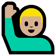 Emoji 🙋🏼‍♂️ Uomo Con Mano Alzata: Carnagione Abbastanza Chiara su Microsoft Windows 11.