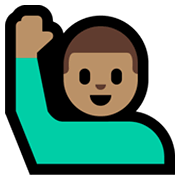 Emoji 🙋🏽‍♂️ Uomo Con Mano Alzata: Carnagione Olivastra su Microsoft Windows 11.