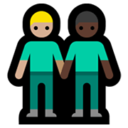 👨🏼‍🤝‍👨🏿 Emoji händchenhaltende Männer: mittelhelle Hautfarbe, dunkle Hautfarbe Microsoft Windows 11.