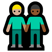 👨🏼‍🤝‍👨🏾 Emoji händchenhaltende Männer: mittelhelle Hautfarbe, mitteldunkle Hautfarbe Microsoft Windows 11.