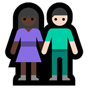 👩🏿‍🤝‍👨🏻 Emoji Mann und Frau halten Hände: dunkle Hautfarbe, helle Hautfarbe Microsoft Windows 11.