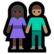 👩🏿‍🤝‍👨🏽 Emoji Mann und Frau halten Hände: dunkle Hautfarbe, mittlere Hautfarbe Microsoft Windows 11.