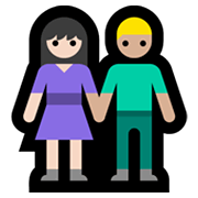 👩🏻‍🤝‍👨🏼 Emoji Mann und Frau halten Hände: helle Hautfarbe, mittelhelle Hautfarbe Microsoft Windows 11.