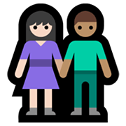 👩🏻‍🤝‍👨🏽 Emoji Mann und Frau halten Hände: helle Hautfarbe, mittlere Hautfarbe Microsoft Windows 11.