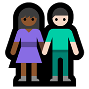 👩🏾‍🤝‍👨🏻 Emoji Mann und Frau halten Hände: mitteldunkle Hautfarbe, helle Hautfarbe Microsoft Windows 11.