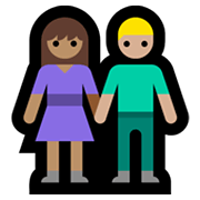 Émoji 👩🏽‍🤝‍👨🏼 Femme Et Homme Se Tenant La Main : Peau Légèrement Mate Et Peau Moyennement Claire sur Microsoft Windows 11.