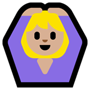 🙆🏼‍♀️ Emoji Frau mit Händen auf dem Kopf: mittelhelle Hautfarbe Microsoft Windows 11.