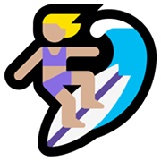 🏄🏼‍♀️ Emoji Mujer Haciendo Surf: Tono De Piel Claro Medio en Microsoft Windows 11.