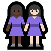 👩🏿‍🤝‍👩🏻 Emoji händchenhaltende Frauen: dunkle Hautfarbe, helle Hautfarbe Microsoft Windows 11.