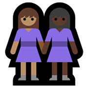 👩🏽‍🤝‍👩🏿 Emoji händchenhaltende Frauen: mittlere Hautfarbe, dunkle Hautfarbe Microsoft Windows 11.