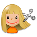 💇🏼 Emoji Persona Cortándose El Pelo: Tono De Piel Claro Medio en Samsung Experience 8.0.