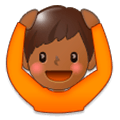 🙆🏾‍♂️ Emoji Mann mit Händen auf dem Kopf: mitteldunkle Hautfarbe Samsung Experience 8.0.