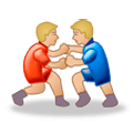 🤼🏼‍♂️ Emoji Hombres Luchando, Tono De Piel Claro Medio en Samsung Experience 8.0.
