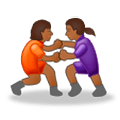 🤼🏾‍♀️ Emoji Mujeres Luchando, Tono De Piel Oscuro Medio en Samsung Experience 8.0.