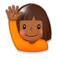 🙋🏾‍♀️ Emoji Frau mit erhobenem Arm: mitteldunkle Hautfarbe Samsung Experience 8.1.