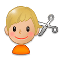 Emoji 💇🏼‍♂️ Taglio Di Capelli Per Uomo: Carnagione Abbastanza Chiara su Samsung Experience 8.5.