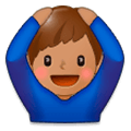 🙆🏽‍♂️ Emoji Mann mit Händen auf dem Kopf: mittlere Hautfarbe Samsung Experience 9.0.