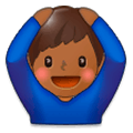 🙆🏾‍♂️ Emoji Mann mit Händen auf dem Kopf: mitteldunkle Hautfarbe Samsung Experience 9.0.