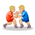🤼🏼‍♂️ Emoji Hombres Luchando, Tono De Piel Claro Medio en Samsung Experience 9.0.
