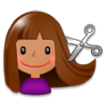 Emoji 💇🏽‍♀️ Taglio Di Capelli Per Donna: Carnagione Olivastra su Samsung Experience 9.0.