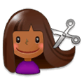 Émoji 💇🏾‍♀️ Femme Qui Se Fait Couper Les Cheveux : Peau Mate sur Samsung Experience 9.0.