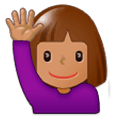 🙋🏽‍♀️ Emoji Frau mit erhobenem Arm: mittlere Hautfarbe Samsung Experience 9.0.
