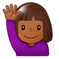 🙋🏾‍♀️ Emoji Frau mit erhobenem Arm: mitteldunkle Hautfarbe Samsung Experience 9.0.