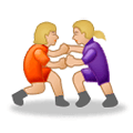 🤼🏼‍♀️ Emoji Mujeres Luchando, Tono De Piel Claro Medio en Samsung Experience 9.0.