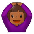 🙆🏾 Emoji Person mit Händen auf dem Kopf: mitteldunkle Hautfarbe Samsung Experience 9.1.