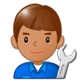 Émoji 👨🏽‍🔧 Mécanicien : Peau Légèrement Mate sur Samsung Experience 9.1.