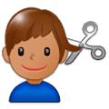 Emoji 💇🏽‍♂️ Taglio Di Capelli Per Uomo: Carnagione Olivastra su Samsung Experience 9.1.