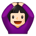🙆🏻‍♀️ Emoji Frau mit Händen auf dem Kopf: helle Hautfarbe Samsung Experience 9.1.
