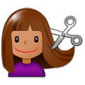 Emoji 💇🏽‍♀️ Taglio Di Capelli Per Donna: Carnagione Olivastra su Samsung Experience 9.1.