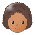 Émoji 👩🏽‍🦱 Femme : Peau Légèrement Mate Et Cheveux Bouclés sur Samsung Experience 9.5.