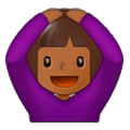 🙆🏾‍♀️ Emoji Frau mit Händen auf dem Kopf: mitteldunkle Hautfarbe Samsung Experience 9.5.