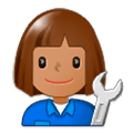 👩🏽‍🔧 Emoji Mecánica: Tono De Piel Medio en Samsung One UI 1.0.