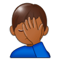 Emoji 🤦🏾‍♂️ Uomo Esasperato: Carnagione Abbastanza Scura su Samsung One UI 1.0.