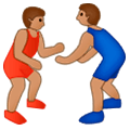 🤼🏽‍♂️ Emoji Hombres Luchando, Tono De Piel Medio en Samsung One UI 1.0.