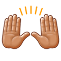 🙌🏽 Emoji zwei erhobene Handflächen: mittlere Hautfarbe Samsung One UI 1.0.