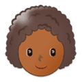 👩🏾‍🦱 Emoji Frau: mitteldunkle Hautfarbe, lockiges Haar Samsung One UI 1.0.