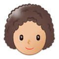 👩🏼‍🦱 Emoji Frau: mittelhelle Hautfarbe, lockiges Haar Samsung One UI 1.0.