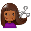💇🏾‍♀️ Emoji Frau beim Haareschneiden: mitteldunkle Hautfarbe Samsung One UI 1.0.
