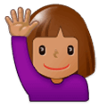 🙋🏽‍♀️ Emoji Frau mit erhobenem Arm: mittlere Hautfarbe Samsung One UI 1.0.